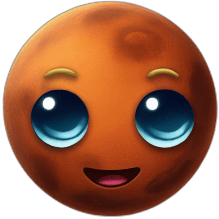 planet Mars with a cartoon joyous face with big thoughtful eyes emoji