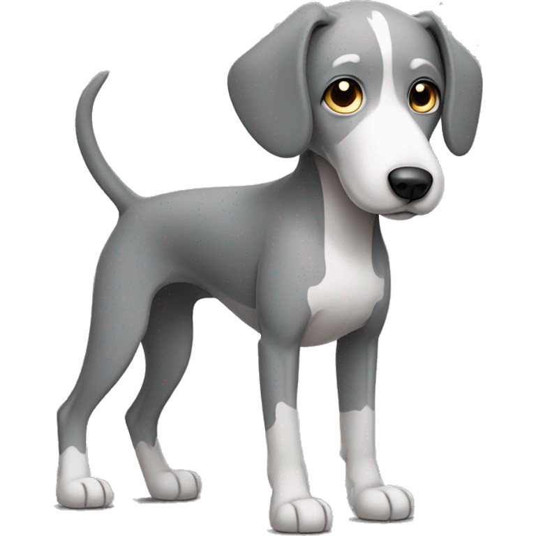 Grey skinny dog with white patch on chest emoji