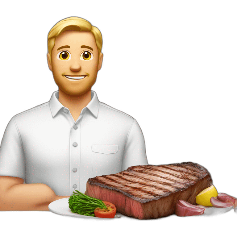 white man infront of tbone steak emoji