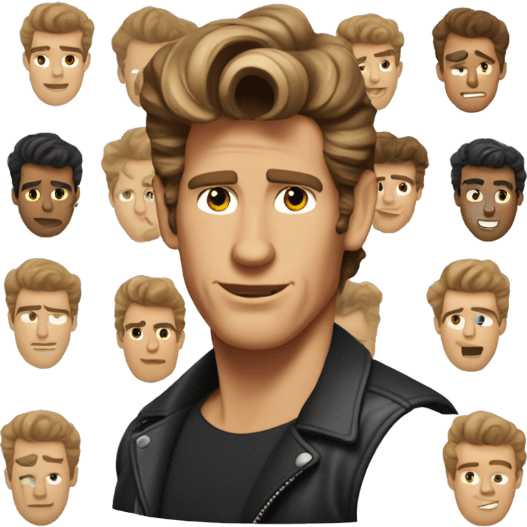 Jeff conaway grease with brown hair curled in middle of forehead  emoji