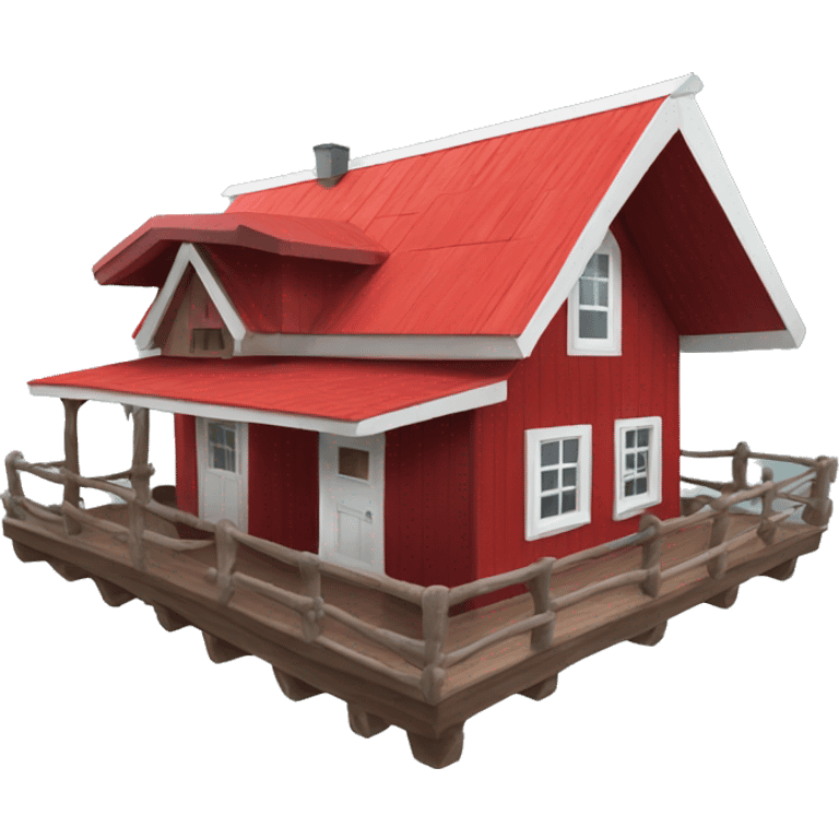 Red wooden cabin with White roof  emoji