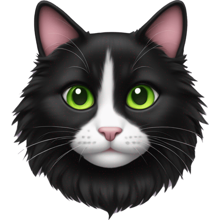 fluffy black tuxedo cat with green eyes and pink nose emoji