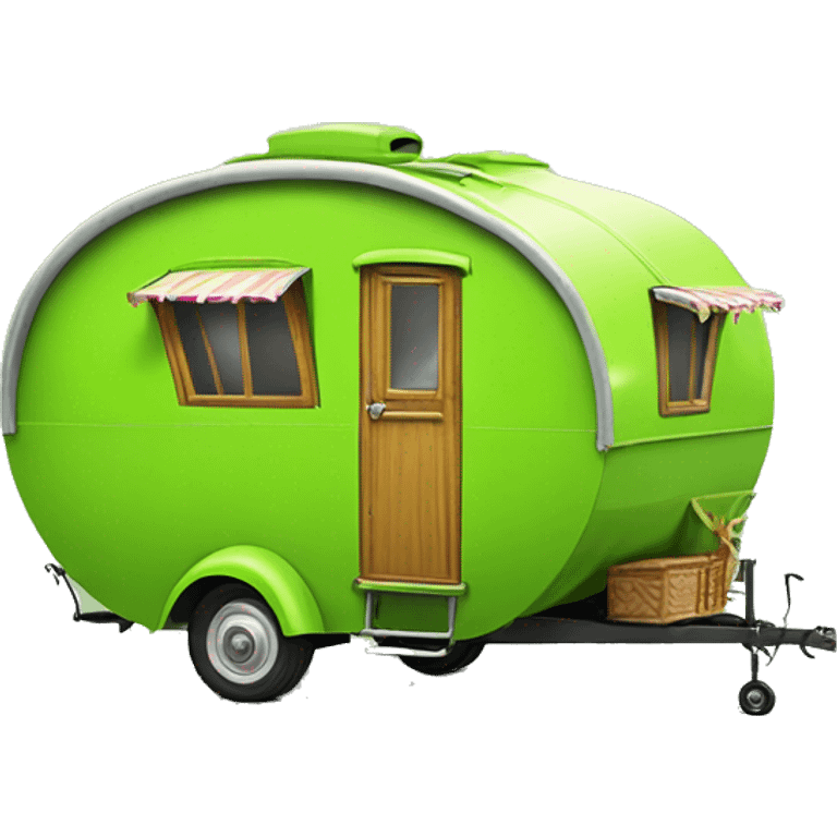 Realistic lime green vintage round gypsy caravan wagon camper emoji