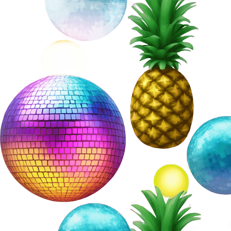 rainbow disco ball with pineapple and coconut emoji