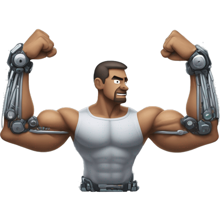 Flexing cyborg bicep and forearm with circuits and shocks emoji