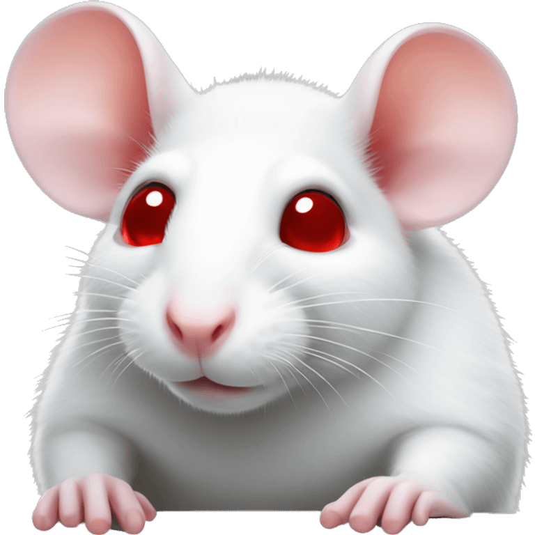 White rat with red eyes laying on hand emoji