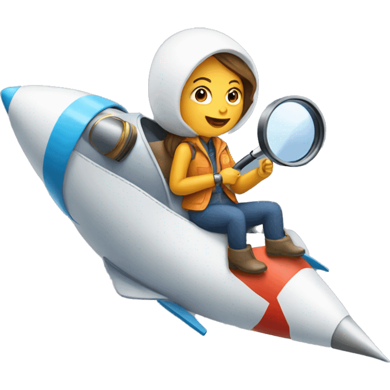 woman riding a rocket with a magnifier in her hand emoji