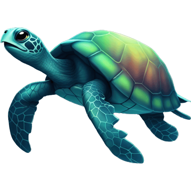 Dark iridescent sea turtle glowing with 8 legs emoji