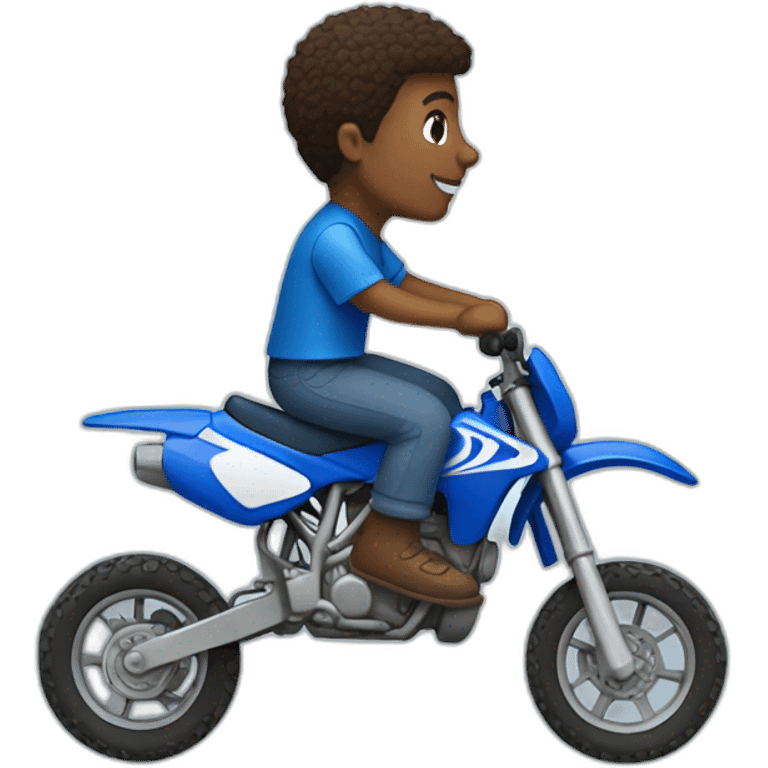 Person riding a blue dirt bike side profile emoji