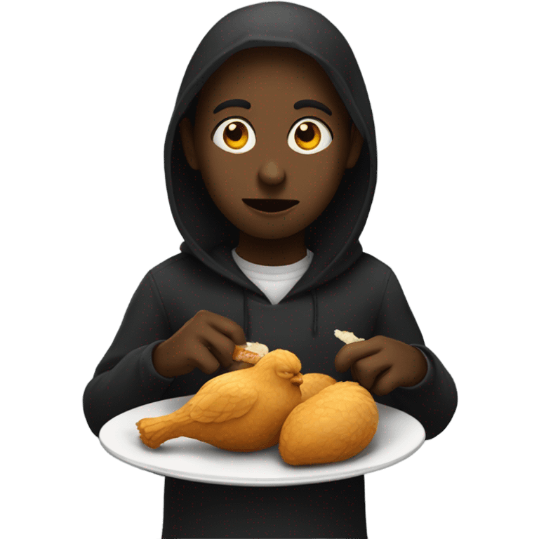 Dark person eating chicke emoji