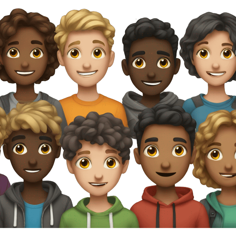 8 teenagers in the same style but with different positive emotions emoji