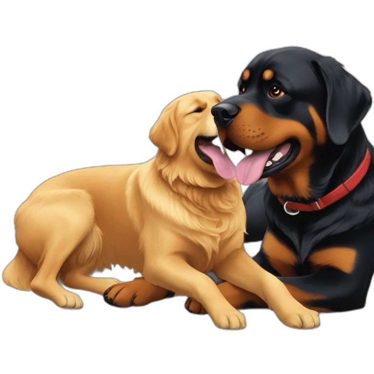 A Rottweiller playing with a golden retriever emoji