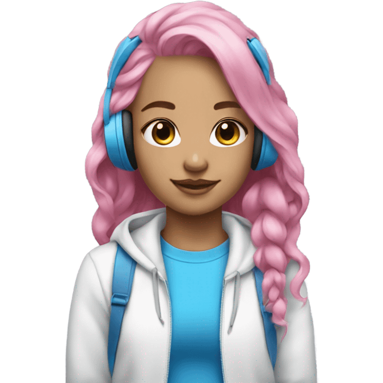 girl pink and blue hair white earphones emoji