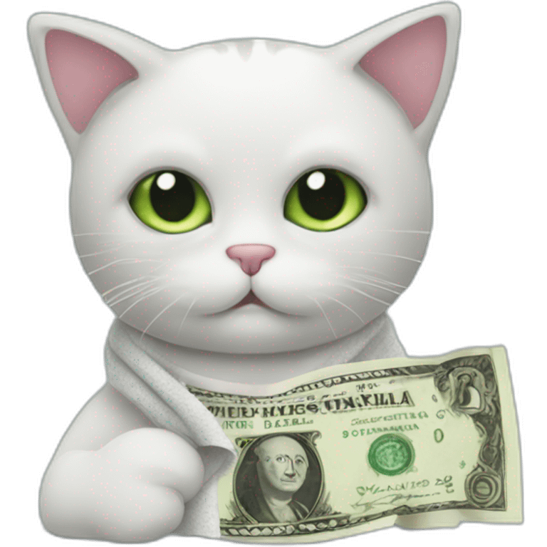 cat with a towel and a dollar bill and a towel emoji