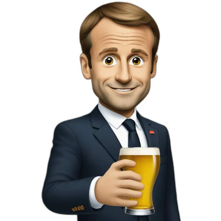 Emmanuel Macron avec une bière emoji