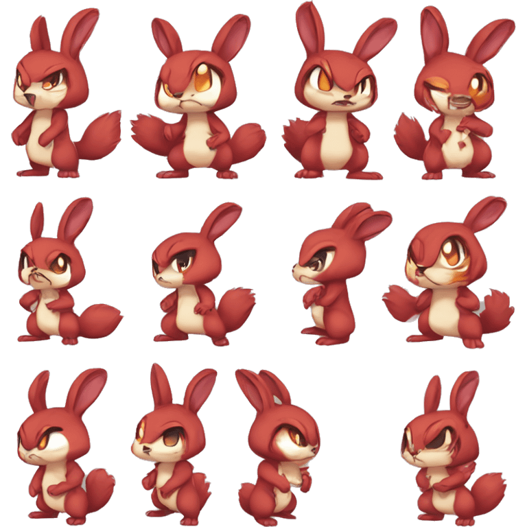 Anthro Sona Cool Angry Fakemon Full Body Red Rabbit Squirrel Chibi Cute  emoji