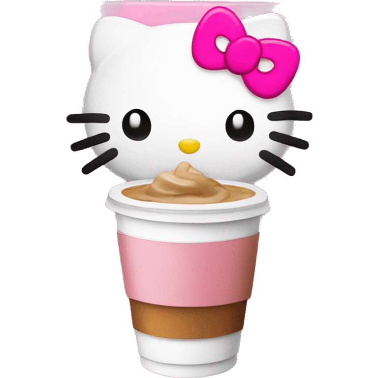 hello kitty with iced coffee and pink notebook emoji