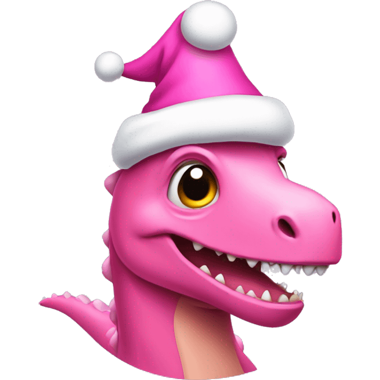 pink dinosaur wearing a christmas hat emoji