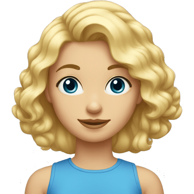 Fille blonde aux cheveux ondulés, yeux bleus emoji