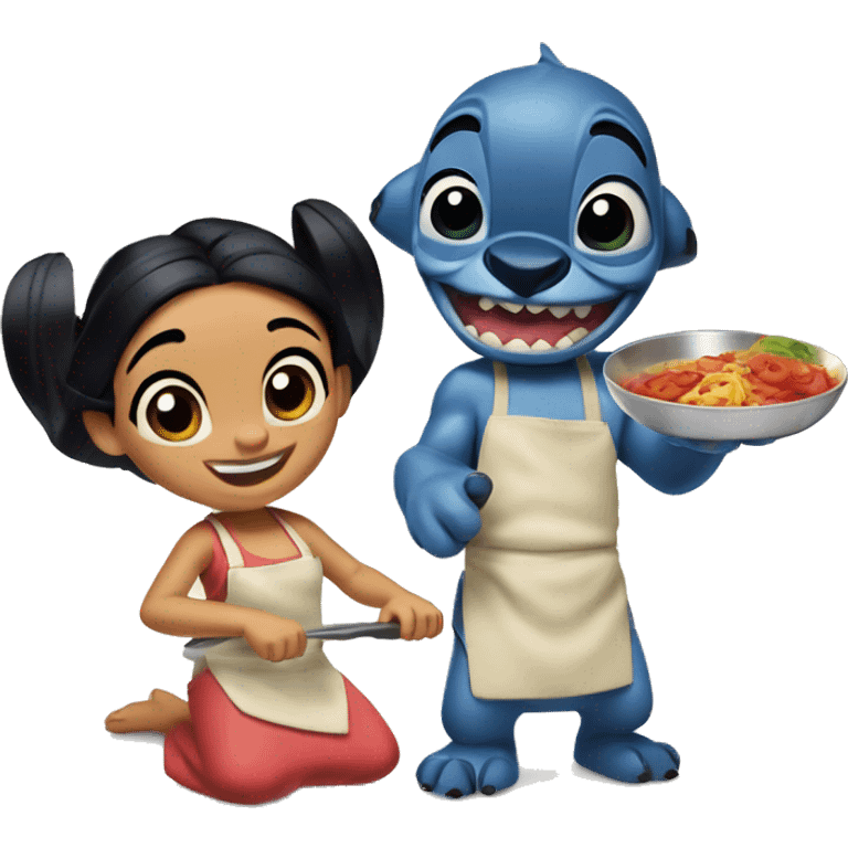 Lilo & Stitch cooking together from cartoon  emoji