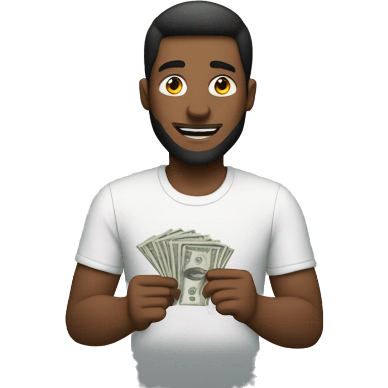 A guy making money and holding 100 bucks emoji