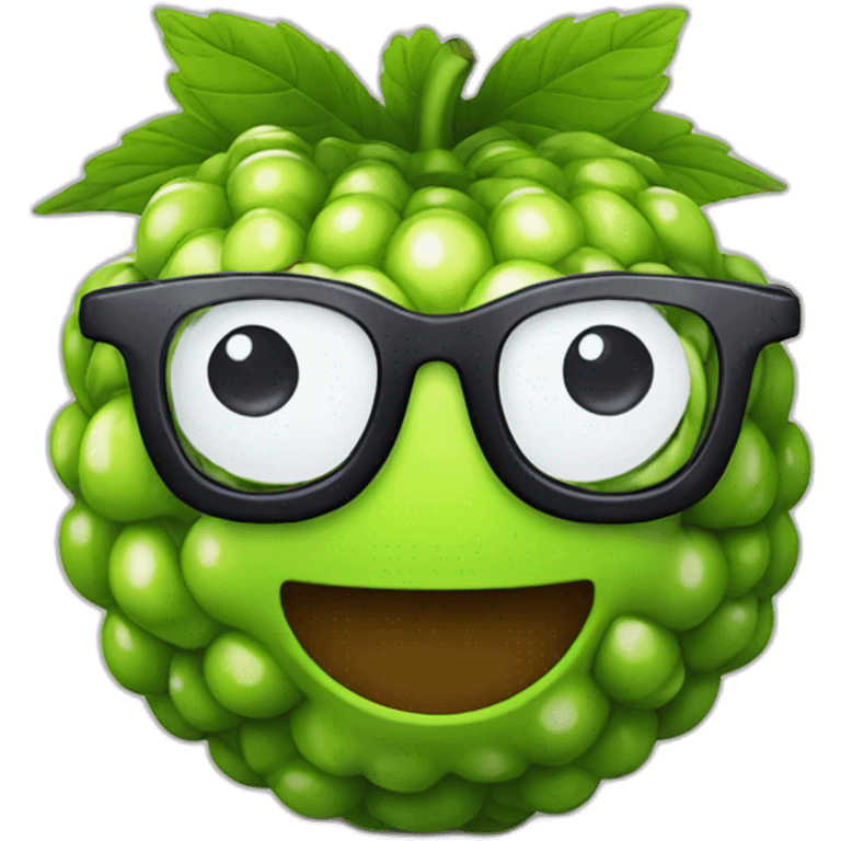 a smiling blackberry with glasses emoji