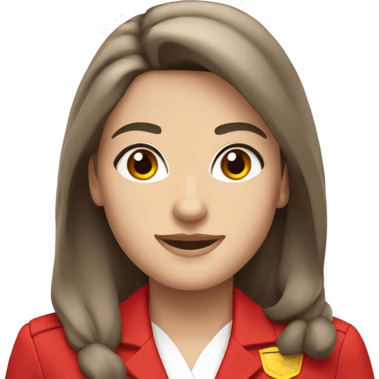 White Stewardess in red uniform with long brown hair and brown eyes emoji