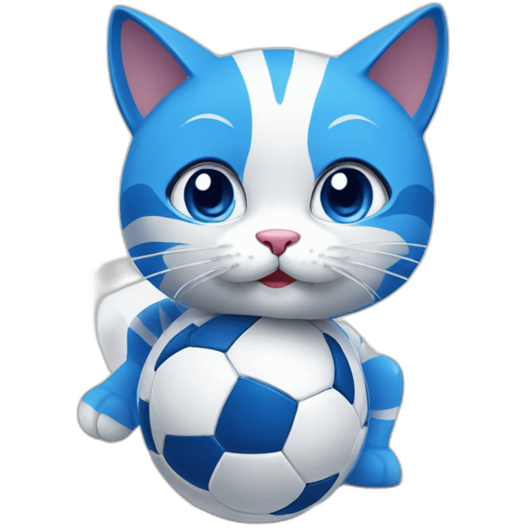 Blue and white cat playing soccer emoji