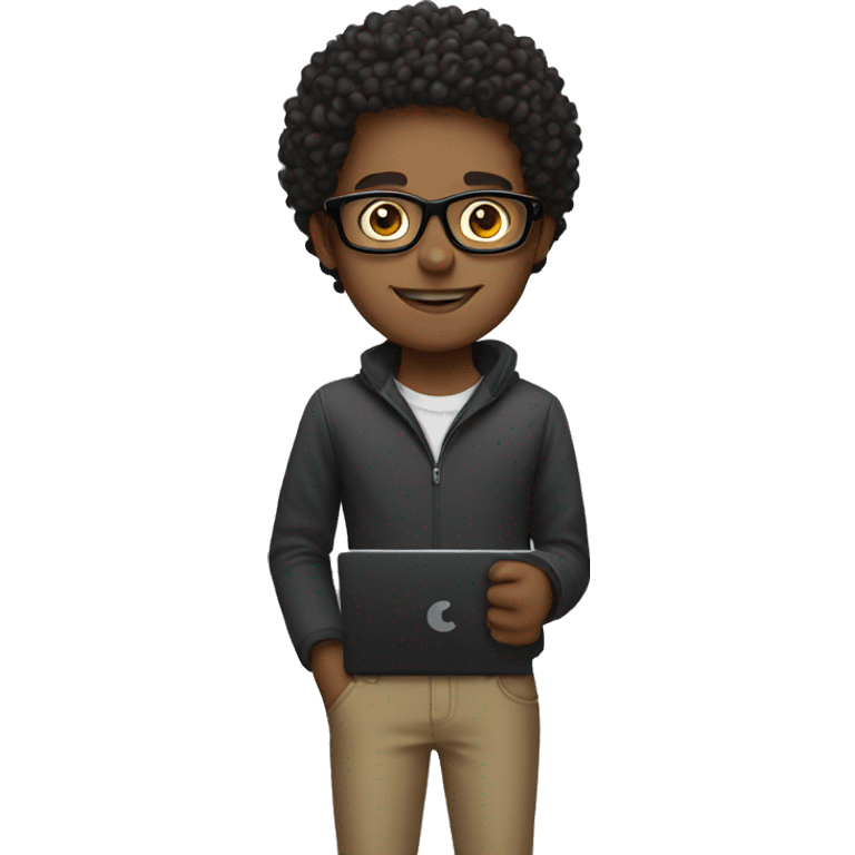 young curly guy with black glasses and laptop emoji