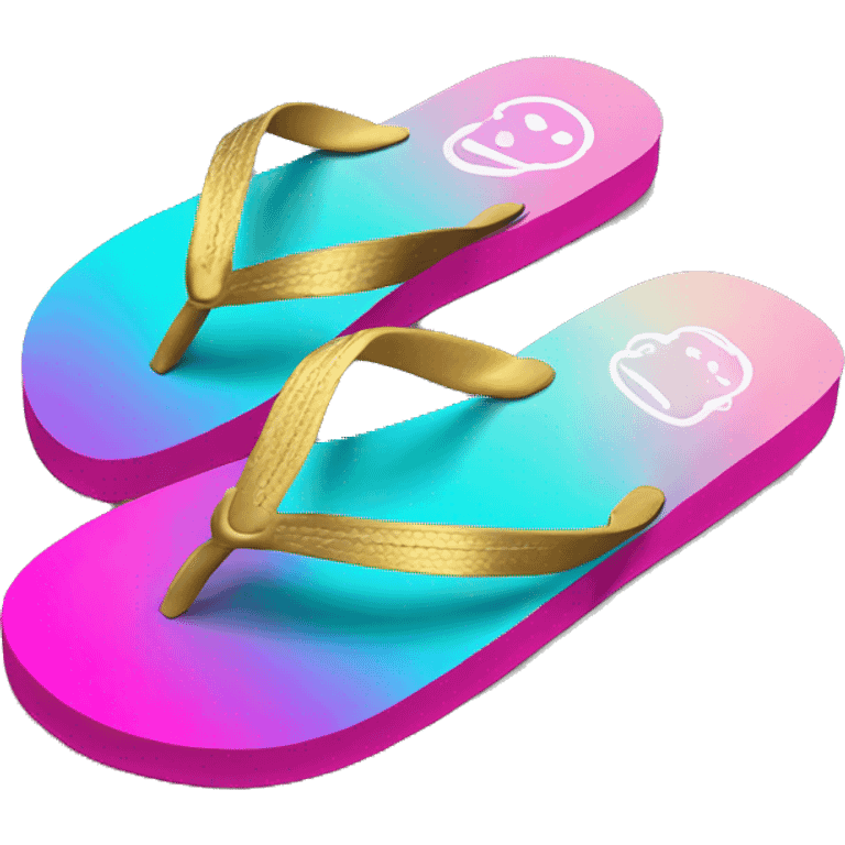 Realistic turquoise hot pink and gold ombre flip flop. emoji