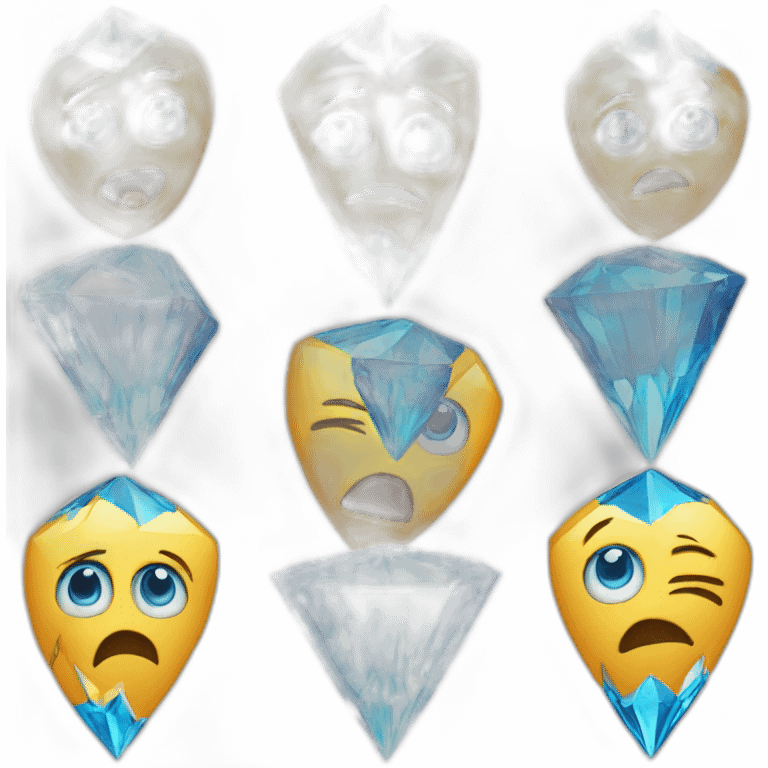 A blue diamond with a face, arms and legs doing something random and with a sad face emoji