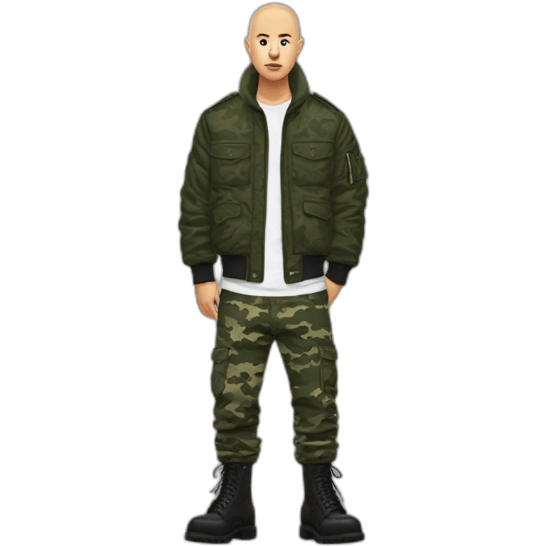 skinhead with ma-1 bomber jacket camo pants and 10 hole doc martens emoji