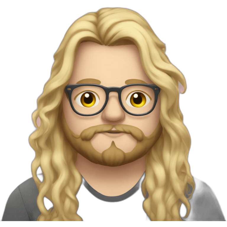 Chubby non binary Big lebowsky round glasses long blond hair chaotic beard vaporizer emoji