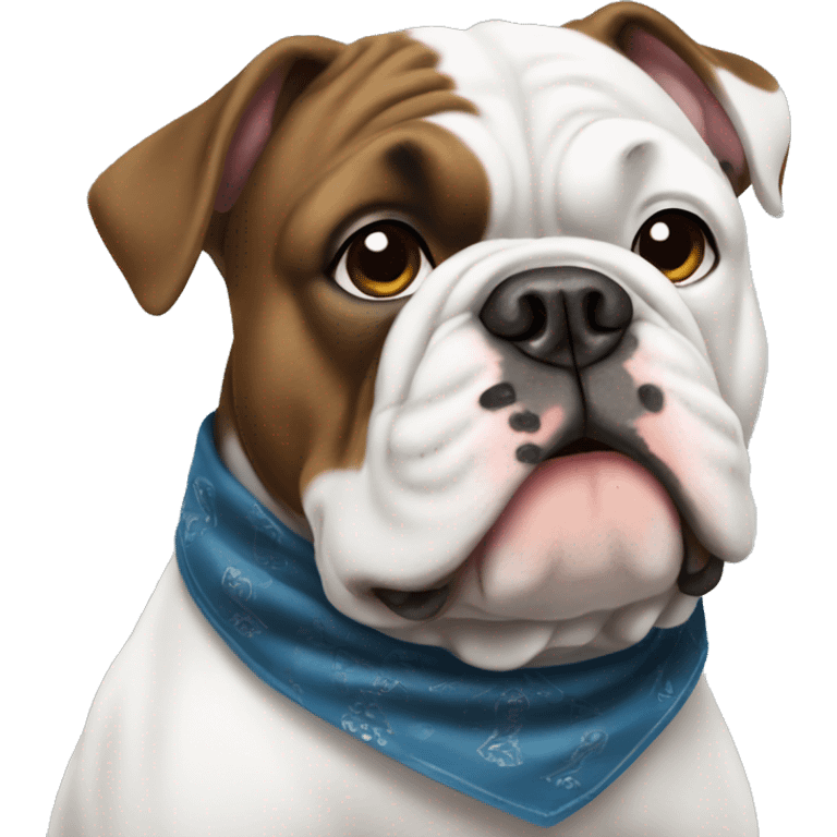 White and dark brown bulldog wearing bandana emoji