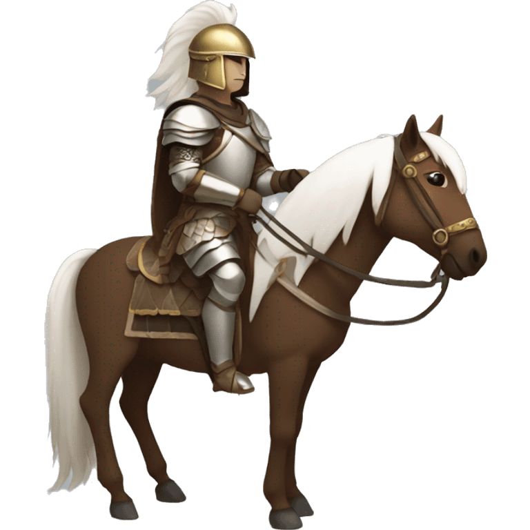 an avar nomadic soldier  with white skin and brown armor on a horse from the side emoji