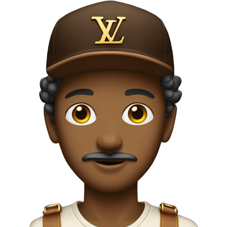 brown boy with mustache and goatee, with louis vuitton cap emoji