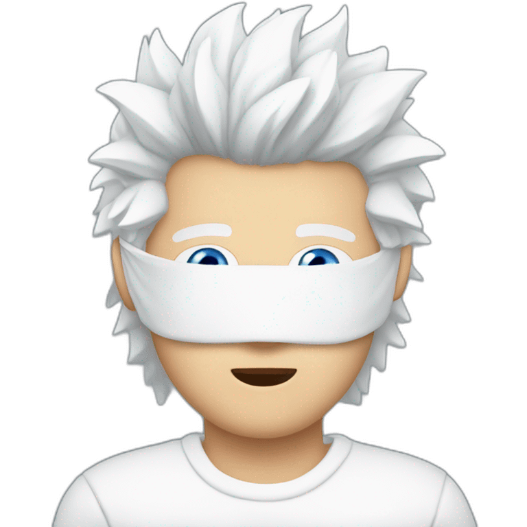 Man with blue eyes wearing blindfold and has white spiky hair and is wearing white sweater emoji