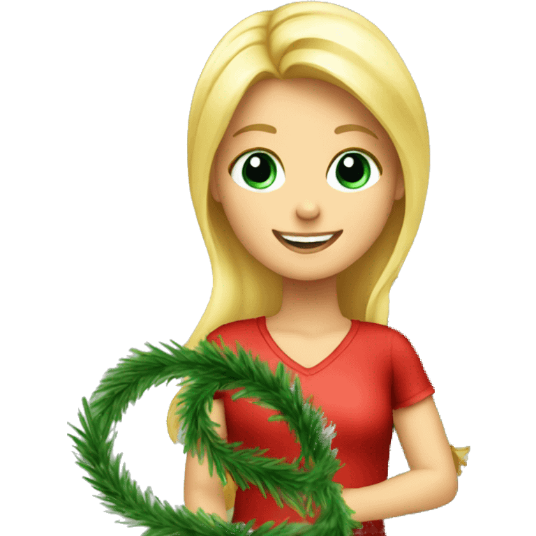 Blond Girl decorating a Christmas tree emoji