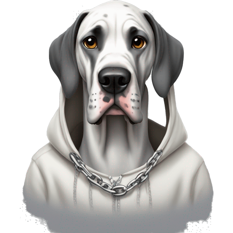 Great dane in hoodie with chain emoji