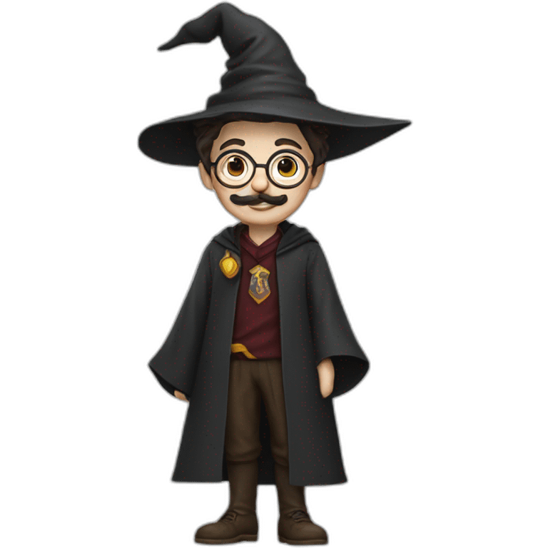 Harry Potter wizard with mustache and without glasses, full body emoji