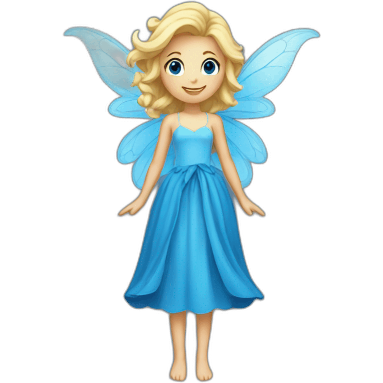 A blond fairy with long blue dress and big blue wings emoji