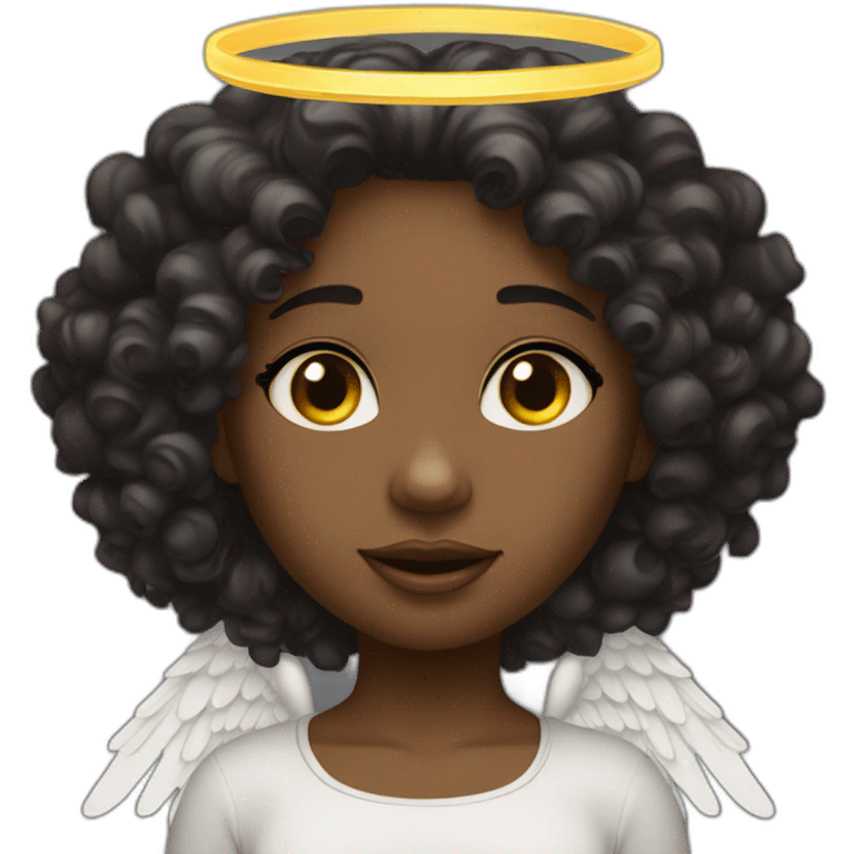 curly headed black girl with halo above her head and angel wings emoji