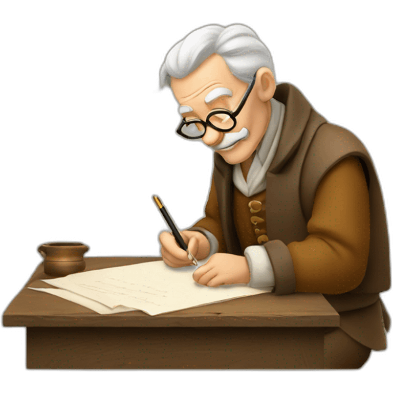 Old Man writing document with paper and quill  emoji