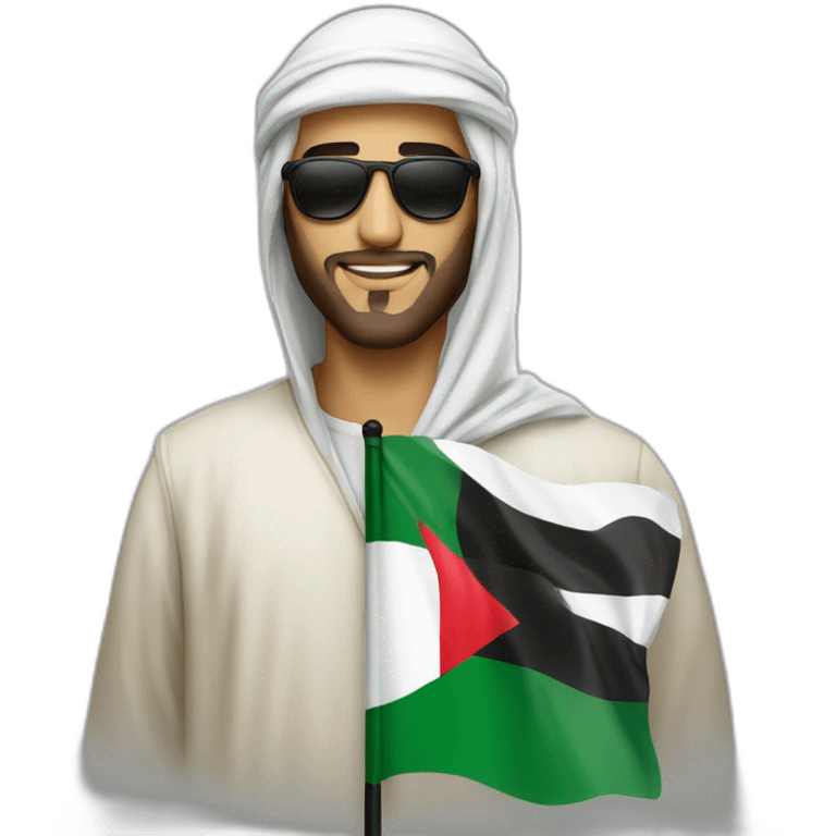 Muslim men with sunglasses take Palestine flag emoji