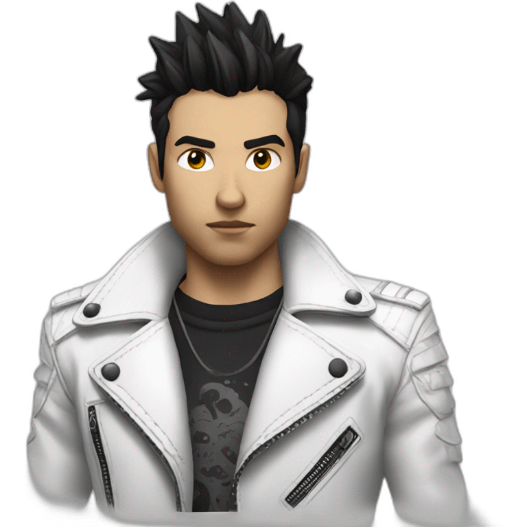 Punk male,dark hair, with white leather jacket emoji