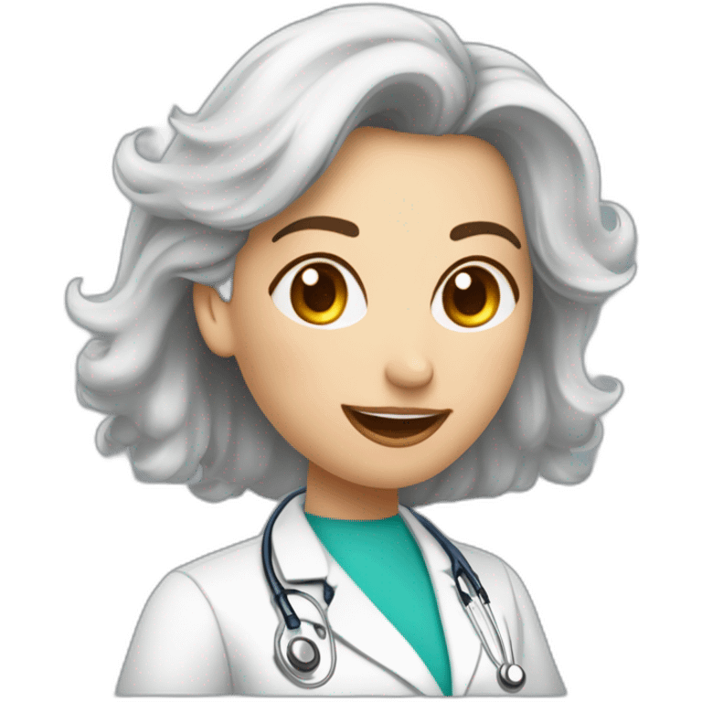 Dessine moi une image humoristique d'un docteur femme en train de faire une piqure à un patient avec une très grosse seringue.  emoji