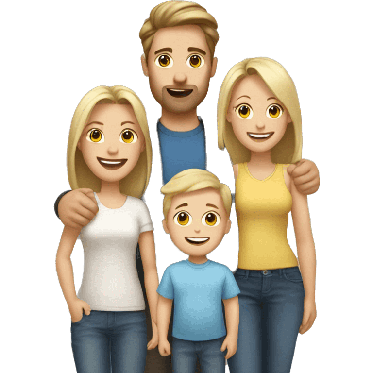 happy family dad with brown hair with blonde mom and blonde baby boy emoji