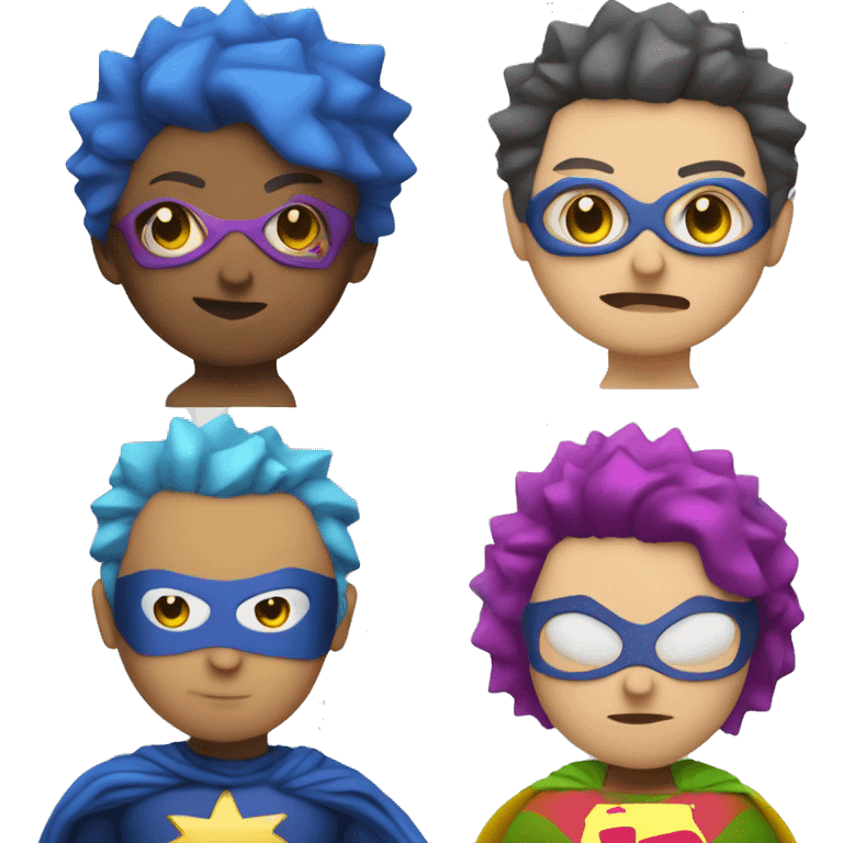 Older fat lesbian Chilean very short spiky bright blue hair fighting against a superhero emoji