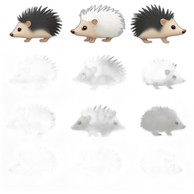 Hedgehog dark gray quills one black ear one white ear different colored ears full body emoji