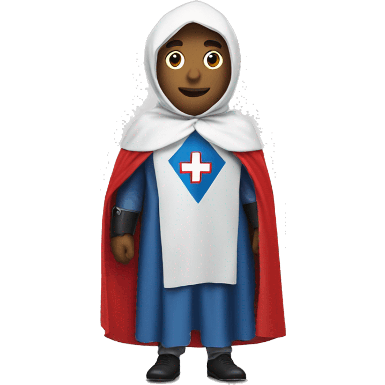 hero with swiss life insurance logo on his cape emoji